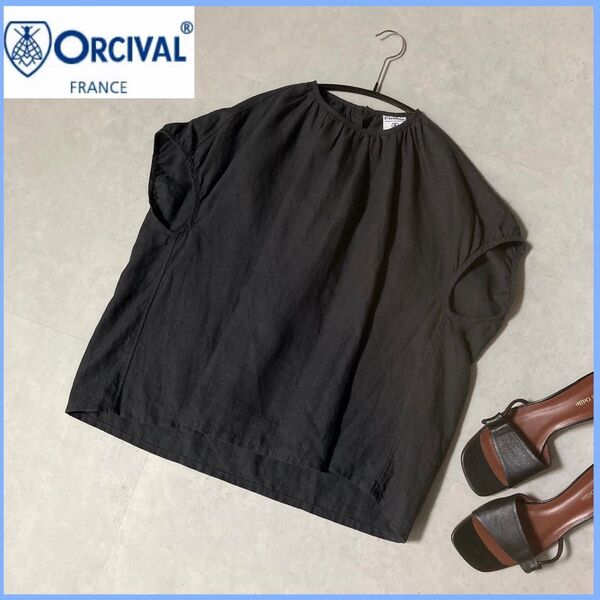 ORCIVAL オーシバル リネンクロス ネックギャザー プルオーバーシャツ