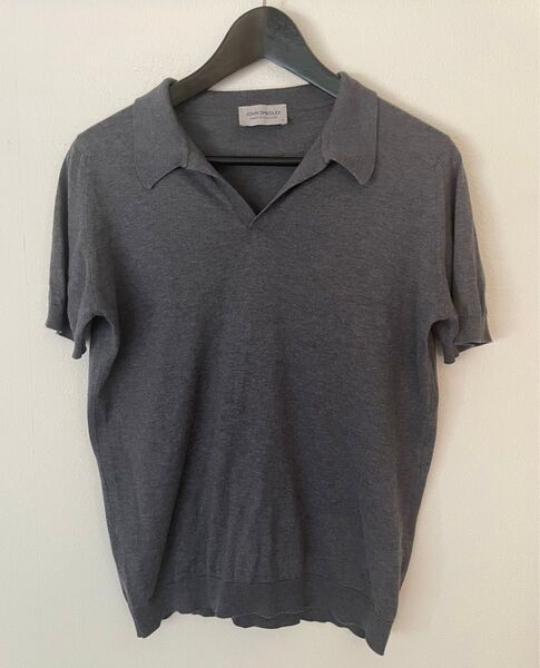 JOHN SMEDLEY 半袖 ニット ポロ S グレー スキッパー シーアイランドコットン 綿