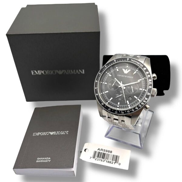 稼働 EMPORIO ARMANI エンポリオ アルマーニ 腕時計 クオーツ QZ AR-5988 クロノグラフ 黒文字盤