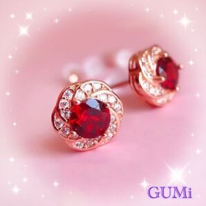 ガーネット ピンクゴールド ピアス 上品 綺麗 czダイヤ 普段使い BOX付き 誕生日 記念日 プレゼント ギフト フォーマル