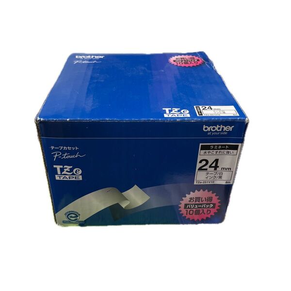 【新品】ピータッチ ラミネートテープ TZe-251 24mmテープ/白インク/黒 お得パック10個