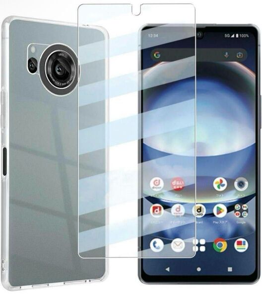 AQUOS R8 用 ガラスフィルム+ ケース 透明 クリア カバー
