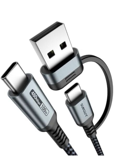 2in1 USB C ケーブル 1M PD対応 100W急速充電 USB C to USB A/C 充電ケーブル