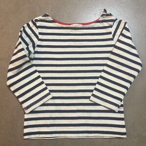 Serap 白と紺のストライプ Tシャツ 80