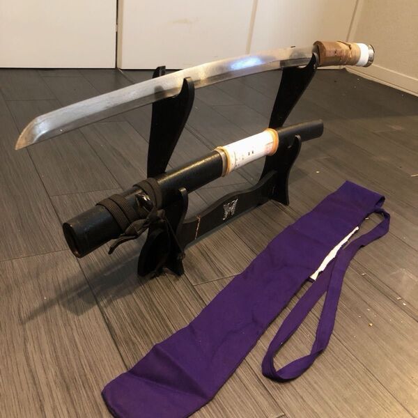【無銘】刃長57.3cm 脇差 日本刀 白鞘 美術品 脇差 鍛え鋼 刀袋付き