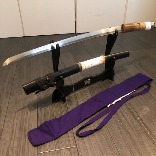 【無銘】刃長57.3cm 脇差 日本刀 白鞘 美術品 脇差 鍛え鋼 刀袋付き
