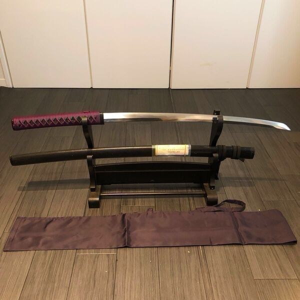 【摂州住】在銘 刃長57.2cm 日本刀 優鍛刃紋 地肌 白鞘 長脇差 太刀 刀袋付き 真剣