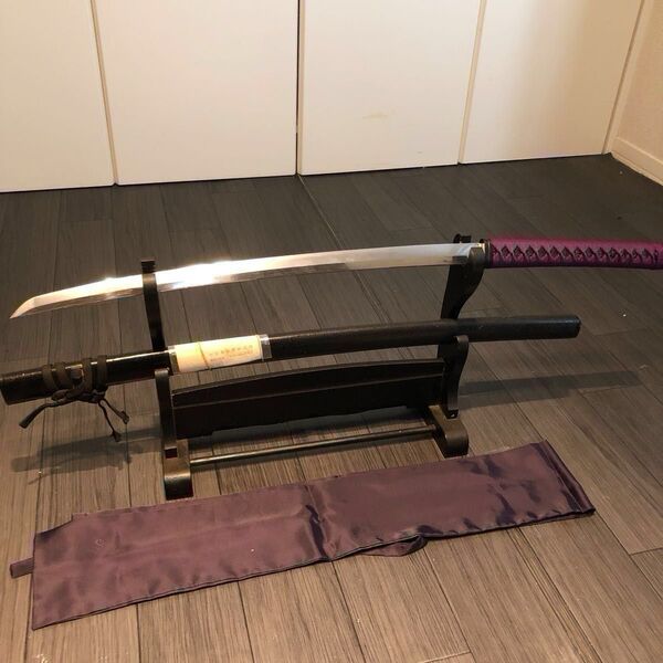 【摂州住】在銘 刃長57.2cm 日本刀 優鍛刃紋 地肌 白鞘 長脇差 太刀 刀袋付き 真剣