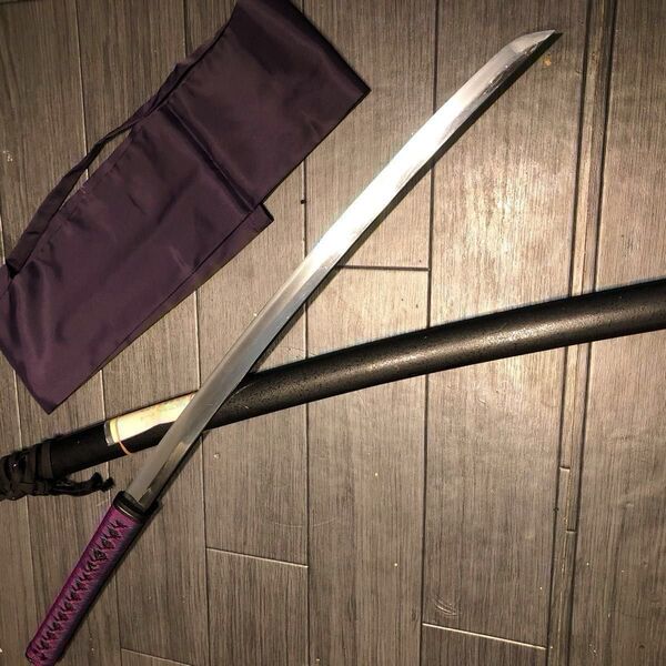 【摂州住】在銘 刃長57.2cm 日本刀 優鍛刃紋 地肌 白鞘 長脇差 太刀 刀袋付き 真剣