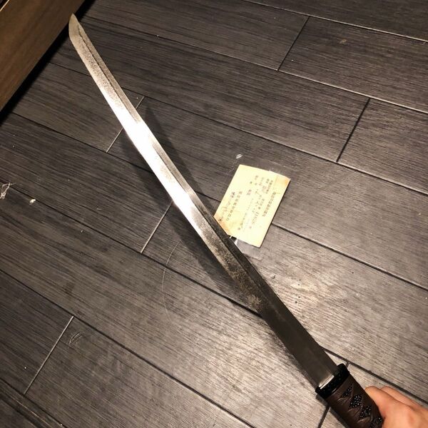 刃渡50.7cm 無銘 日本刀 巾木鞘なし 登録証あり 脇差 刀剣 迫力ある古刀