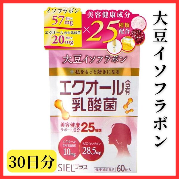 【25種の美容成分】大豆イソフラボン エクオール 含有乳酸菌 SIELプラス シエルプラス ビタミン 葉酸 ヘム鉄 サプリメント