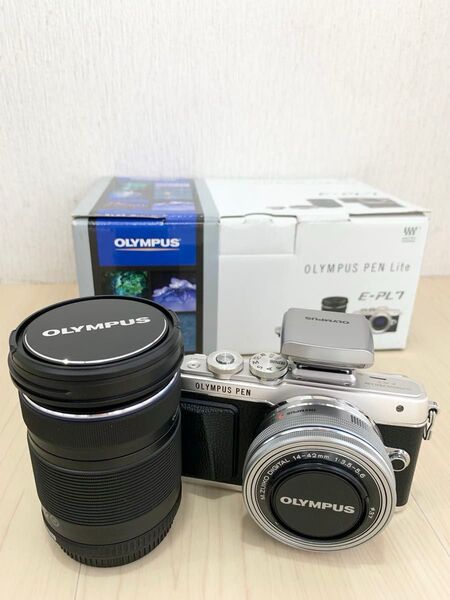 OLYMPUS PEN Lite E-PL7 ダブルズームキット シルバー ミラーレス 一眼 カメラ オリンパス セット