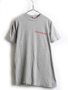 60's 70's ビンテージ ★ Healthknit へルスニット Rutgers ラトガース大学 カレッジ プリント 半袖 Tシャツ ( メンズ 男性 L ) 古着 灰