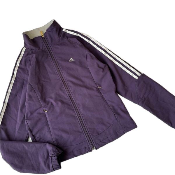 00s アディダス adidas 三本線 万国旗 ジャージ トラックジャケット 古着 スポーツ y2k レディース パープル 紫