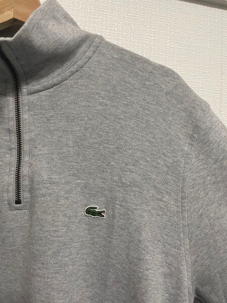 90s LACOSTE ラコステ スウェット ハーフジップ グレー ワインポイント ストリート ヴィンテージ 古着