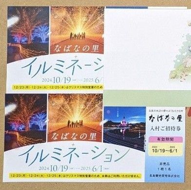 30日発送 最短翌日到着 なばなの里 イルミネーション 入村ご招待券2枚 入村券 チケット