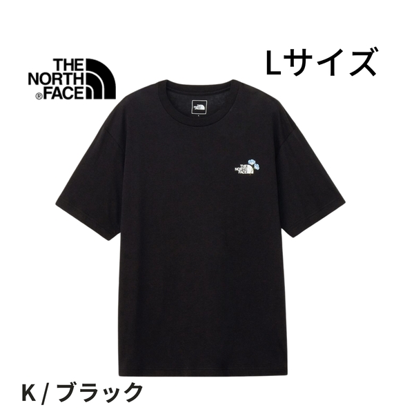 即決☆ノースフェイス フラワー ロゴ 半袖Tシャツ BLK/Lサイズ ブラック 黒 L 速乾 フラワー ネモフィラの花 刺繍ロゴ THE NORTH FACE