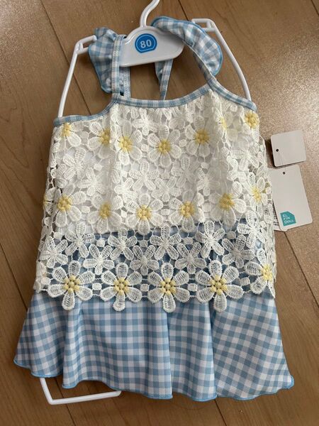 ベビー服 女の子 80 水着 花柄レース ギンガムチェック 新品 未使用 スイムウェア