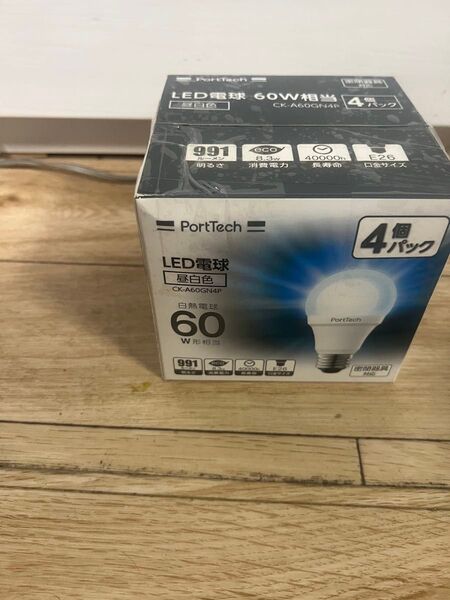 【未使用品】 PortTech/LED電球 60W相当/昼白色/CKA60GN4P/4個パック