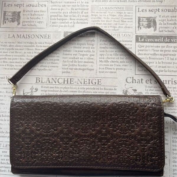 長財布 ウォレット レザー風 型押し ブラウン レディース Le cheval aile F.I.L Binaire