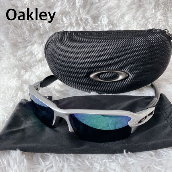 美品 OAKLEY オークリー サングラス 偏光レンズ フラック2.0 アジアンフィット ミラーレンズ 009271-02