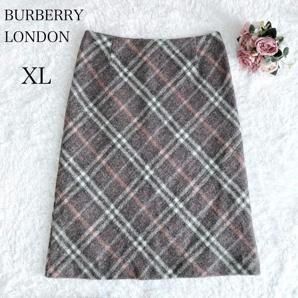 大きいサイズ BURBERRY LONDON バーバリーロンドン ノバチェック タイト 台形 スカート ブラウン 茶 XL 42