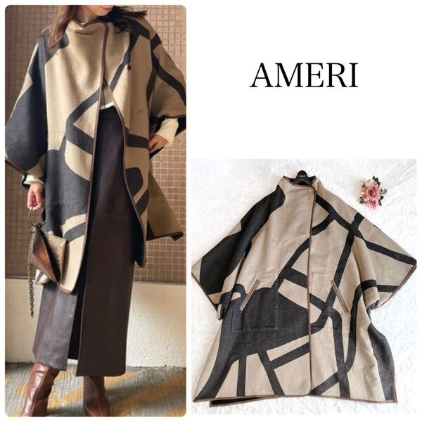 美品 アメリ REVERSIBLE COLOR PONCHO COATリバーシブルカラーポンチョコートケープ 近年 完売品 F
