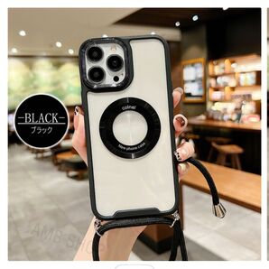 iPhone14/13ケース クリア ストラップ付き 韓国 おしゃれ MagSafe対応