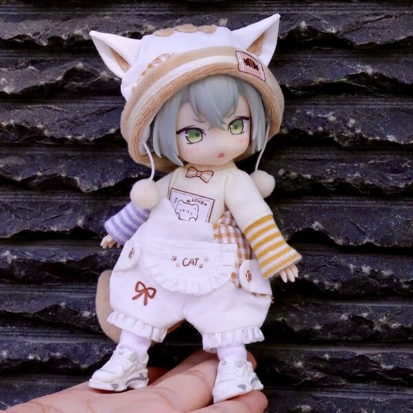 白 猫 ドレス セット オビツ11 ねんどろいど どーる 服 帽子 パンツ 1/12 ドール 人形 ピコニーモP ドレス ねこ