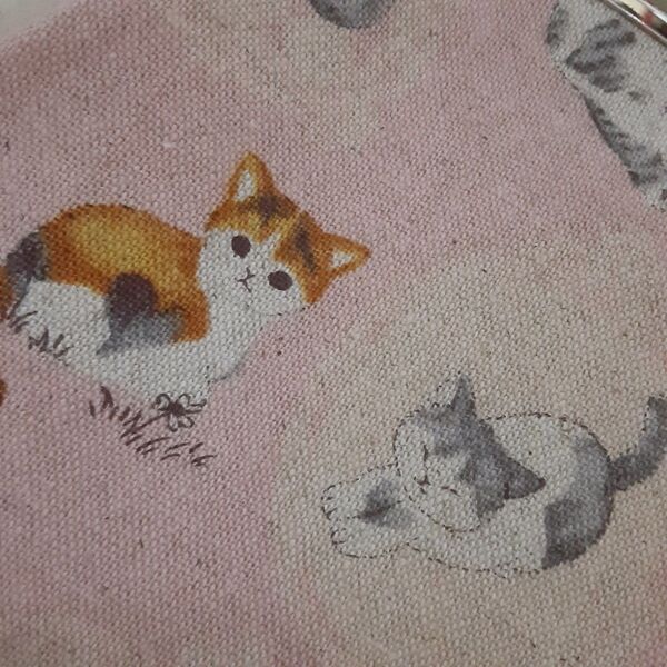 がま口 ポーチ小物入れ猫ちゃんくすみピン クかすのこしハンドメイド