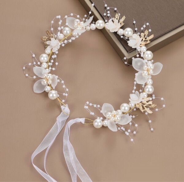 ヘッドドレス パール風カチューシャ ブライダル 結婚式 髪飾り 前撮り ウェディング ヘアアクセサリー ハンドメイド