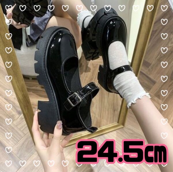 厚底シューズ エナメル ブラック ローファー風 制服コーデ 地雷系 Y2K ゴスロリ ロリータ 靴 厚底 ローファー