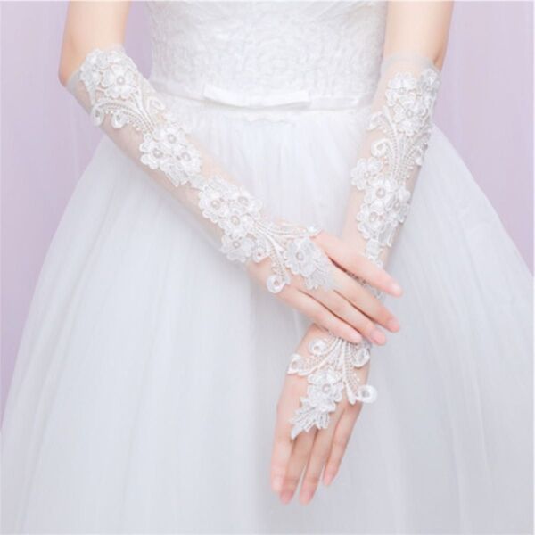 グローブ レース 白 フィンガーレス 結婚式 ウェディンググローブ 刺繍 手袋 ウェディング レース ブライダル 花柄 ホワイト