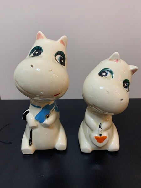 昭和レトロ カバ陶器 置物 当時物 ムーミンとノンノン(フローレン)