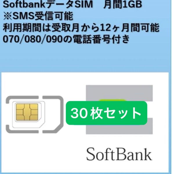 【30枚セットSMS受信可能】Softbakデータ1GB12ヶ月