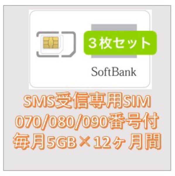 【3枚セットSMS受信可能】Softbakデータ5GB12ヶ月