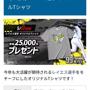 5/11配布 レイエス選手 オリジナルTシャツ 日本ハムファイターズ フリーサイズ 新品未使用未開封