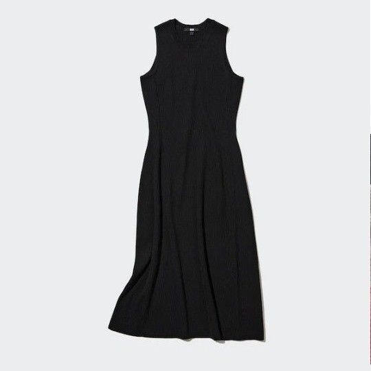 ユニクロ コットンブレンドニットワンピース ノースリーブ 美品 ブラック 黒 S