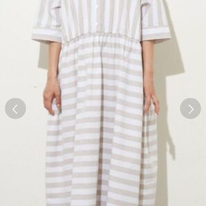 リブラキュー ストライプ柄シャツワンピース ベージュ×ホワイト フリーサイズ