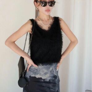 GlamLips VネックシャギーTOPS ブラック グラムリップス