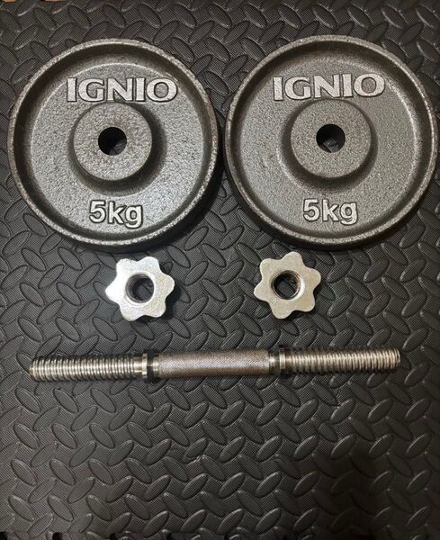 5kg×2 計10kgダンベルプレート、シャフト×1個 IGNIO イグニオ