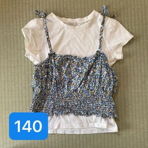140 anyFAM 重ね着Tシャツ ビスチェ付きTシャツ 半袖Tシャツ 白 女の子