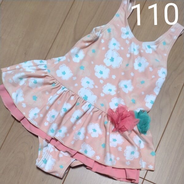 女の子 水着 ワンピース 110サイズ ピンク 花柄