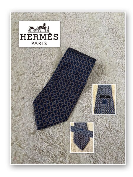 HERMES ネイビー 幾何学模様 ネクタイ レトロ