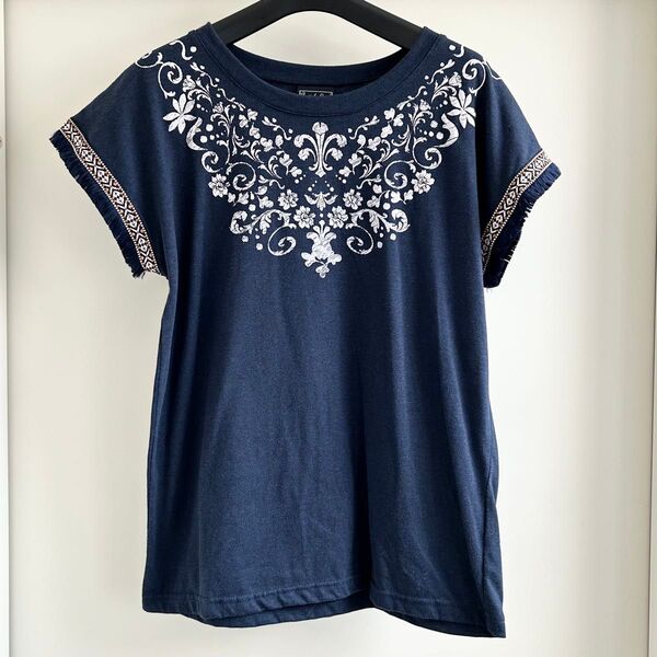 Tシャツ カットソー 半袖 トップス ネイビー レディース 身幅50cm 着丈65cm