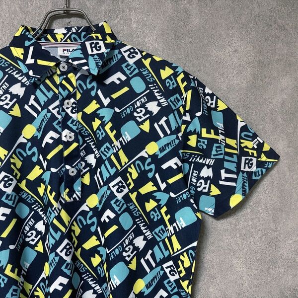 FILA GOLF フィラゴルフ 総柄 ロゴ 半袖 ポロシャツ ゴルフ ウェア メンズ