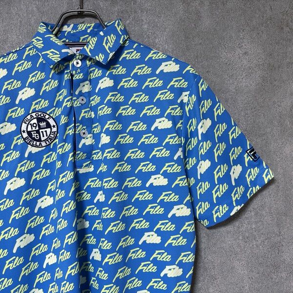 FILA GOLF フィラゴルフ ポロシャツ ゴルフ ウェア 総柄 ロゴ 半袖 メンズ