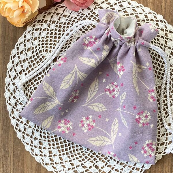 巾着袋 ハンドメイド ランタナ パープル
