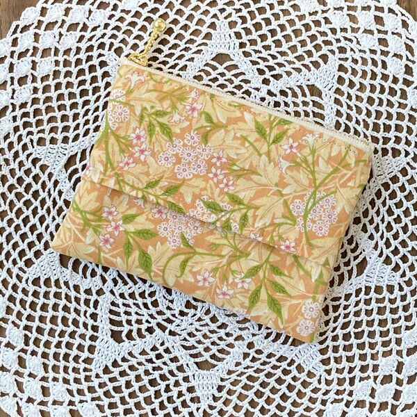 ポケットティッシュケース付きミニポーチ ハンドメイド ジャスミン オレンジ