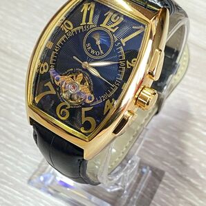 SEWOR トップ高級ブランドファッション バレル型革時計 メンズ自動機械式時計
